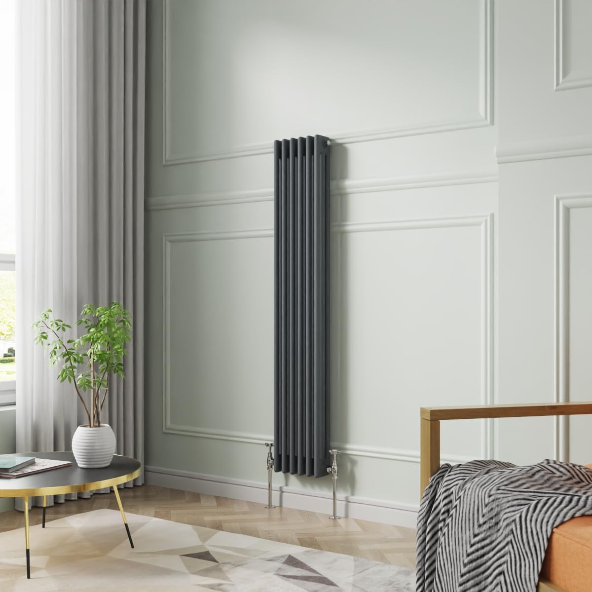 NRG 1500 x 290mm Traditional Anthracite Vertical Cast Iron Style Radiator Triple Panel — image 1