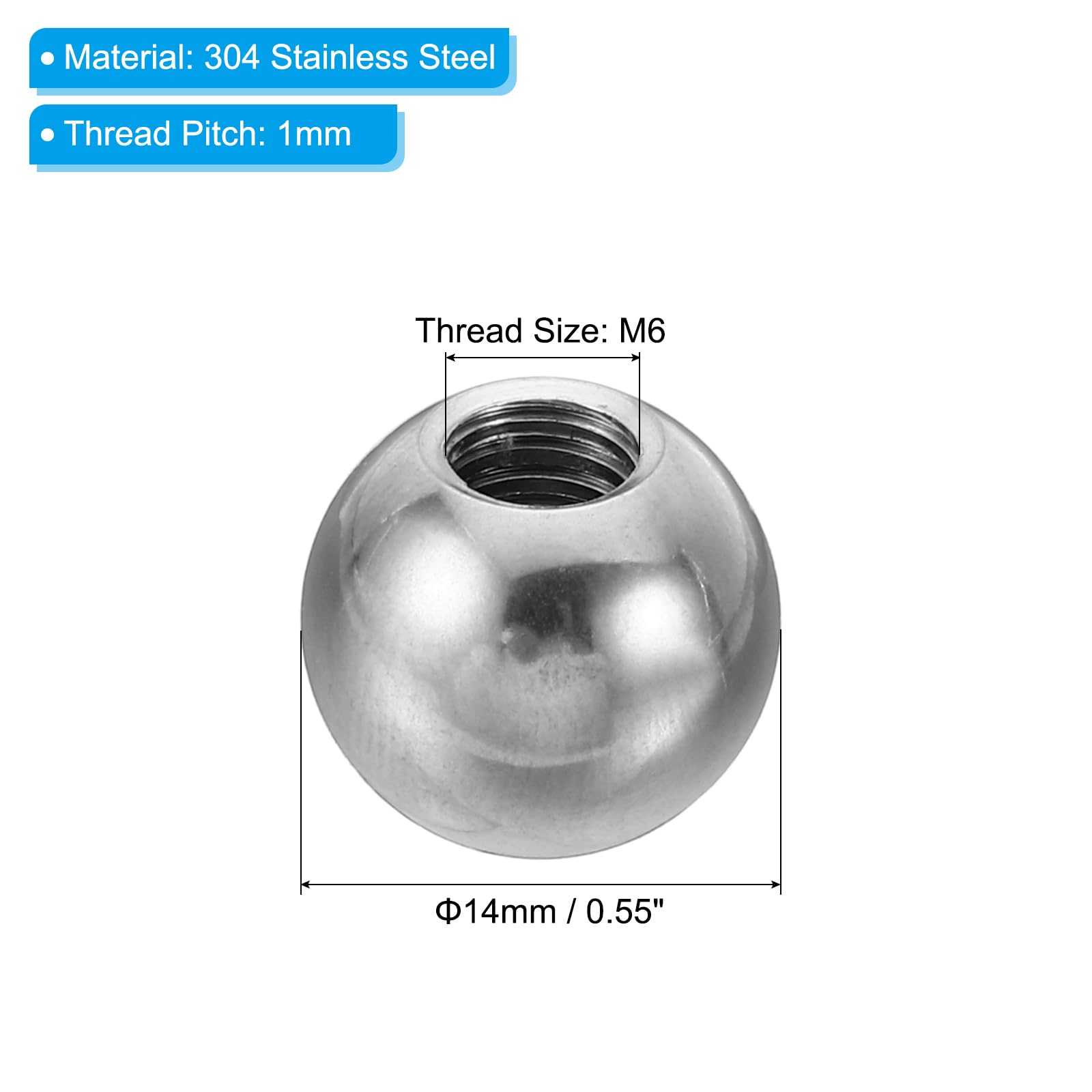 PATIKIL Écrous Bouton, 10 Paquets M6 Femelle Filetage 14mm OD 304 Inox Acier Rond Bille Vis Capuchon Couvercle Pour Luminaire Meuble DIY ornementation, Argent