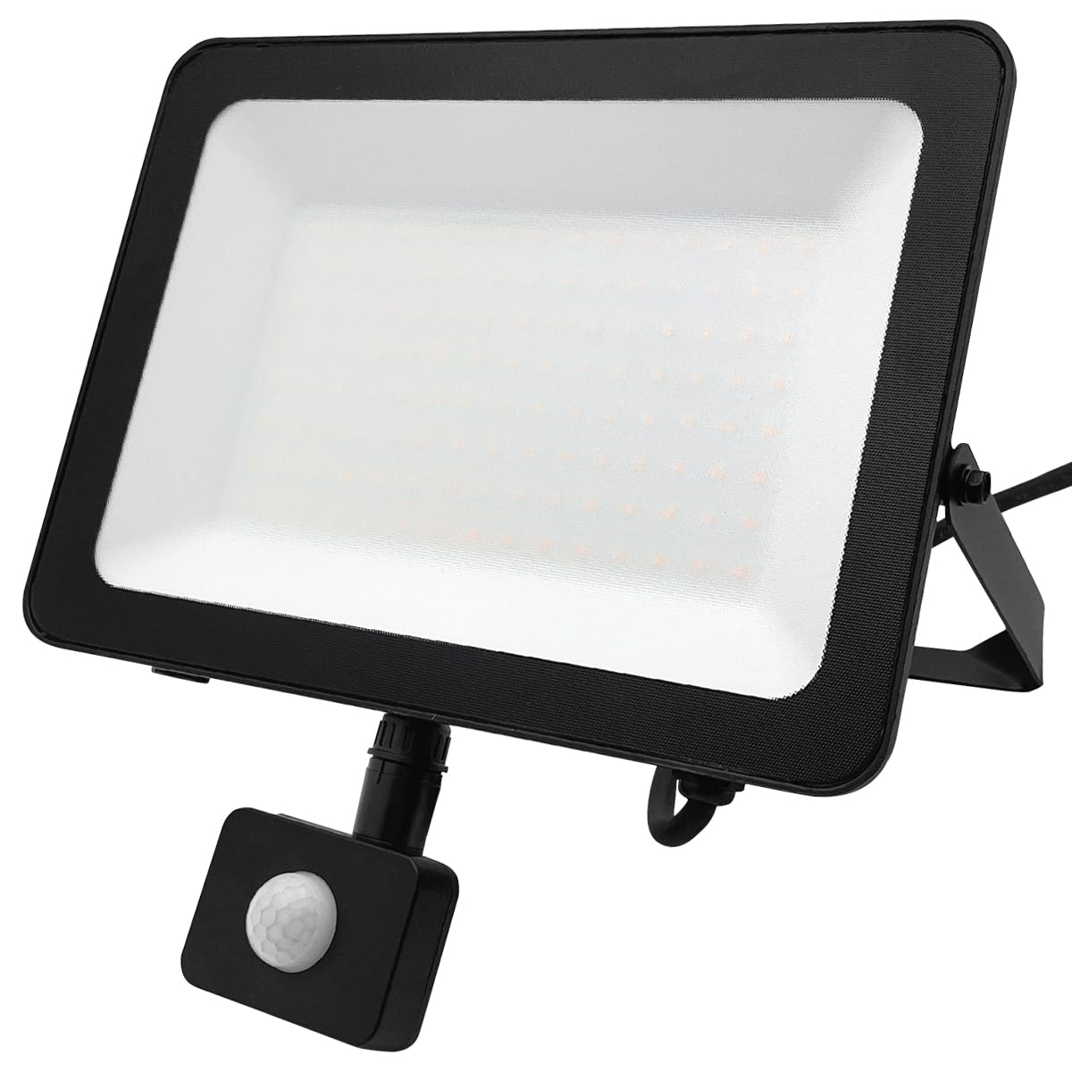 Long Life Lamp Company LED Floodlight 100W Black 4000K with Detachable PIR Sensor FL4K100W