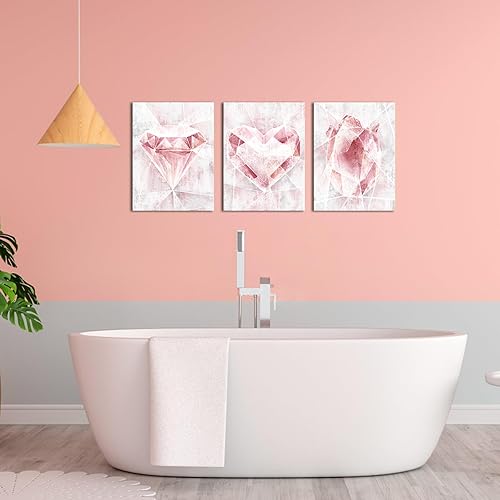 Miniatura 5 de Biuteawal Arte de pared rosa de 3 paneles, pinturas geométricas abstractas sobre lienzo, impresión de corazón de diamante, tulipán, cuadro floral,