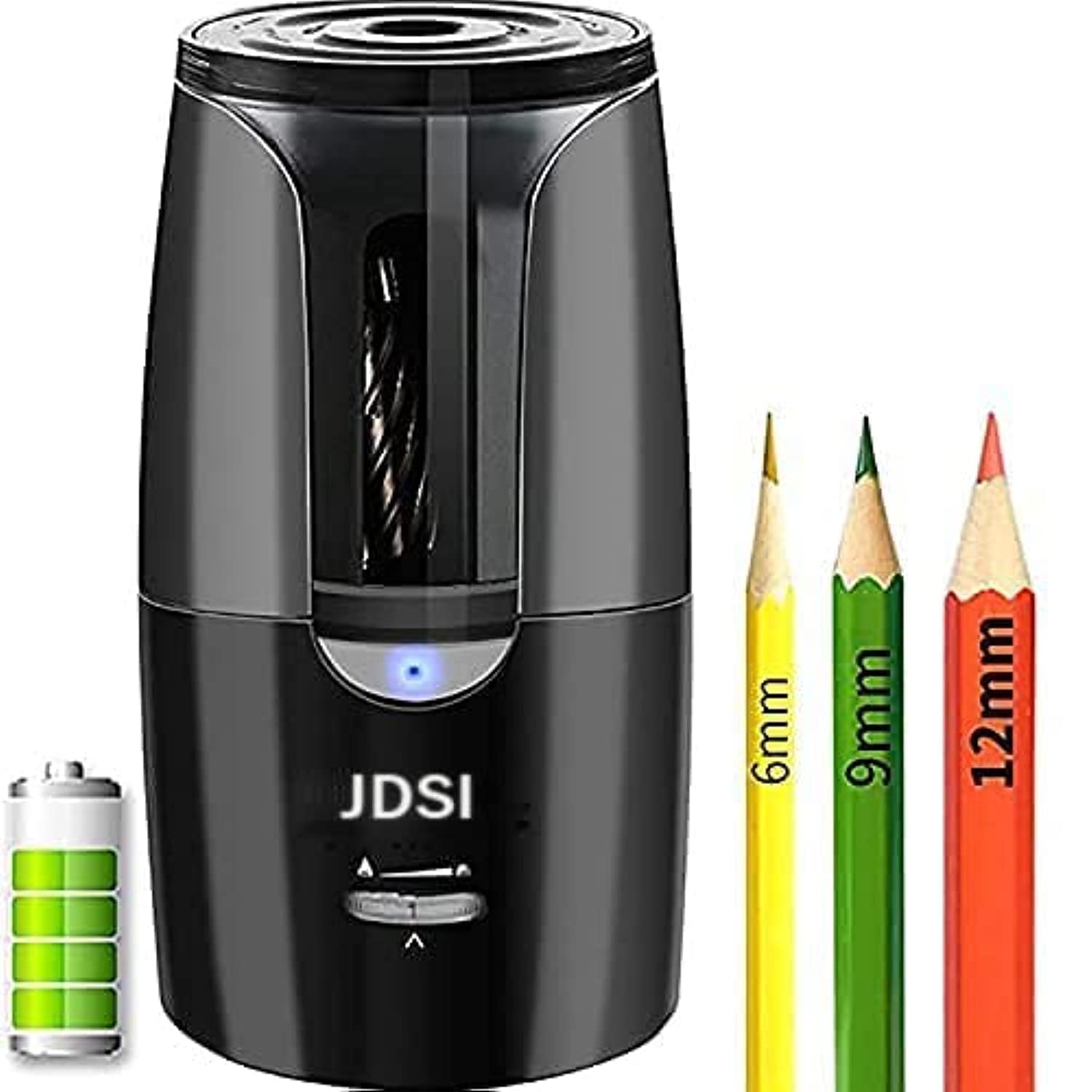 Chargeable Electric Pencil Sharpener, Pencil Diameter Suitable for 6-12mm, Heavy Duty Adjustable Art Sharpeners, for Kids Student Teacher Use, Portable Office, School, Home (BLACK)