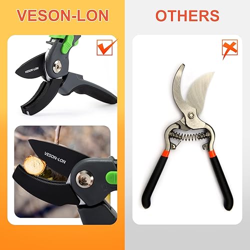 Miniatura 5 de VESON-LON Tijeras de podar antideslizantes de 8.26 pulgadas para jardinería, herramientas de jardín, tijeras de jardín resistentes con absorción de