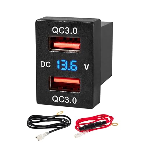 Anina Puerto de cargador USB dual para Toyota, adaptador de enchufe de cargador rápido de 12V24V 18W con voltímetro digital, luz LED azul, QC USB disponible en Yaxa Peru