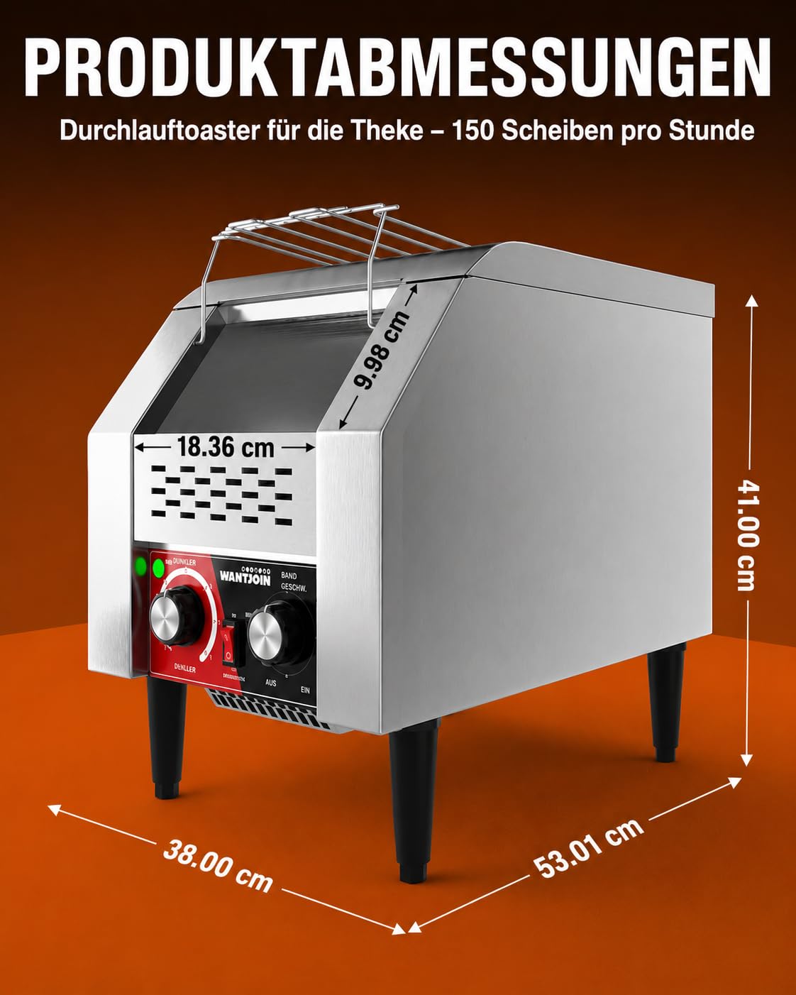 WantJoin Tostapane professionale – Dispositivo elettrico per 150 fette all'ora (toast, hamburger, pane), robusto tostapane in acciaio inox per campeggio, ristoranti, panetterie e buffet