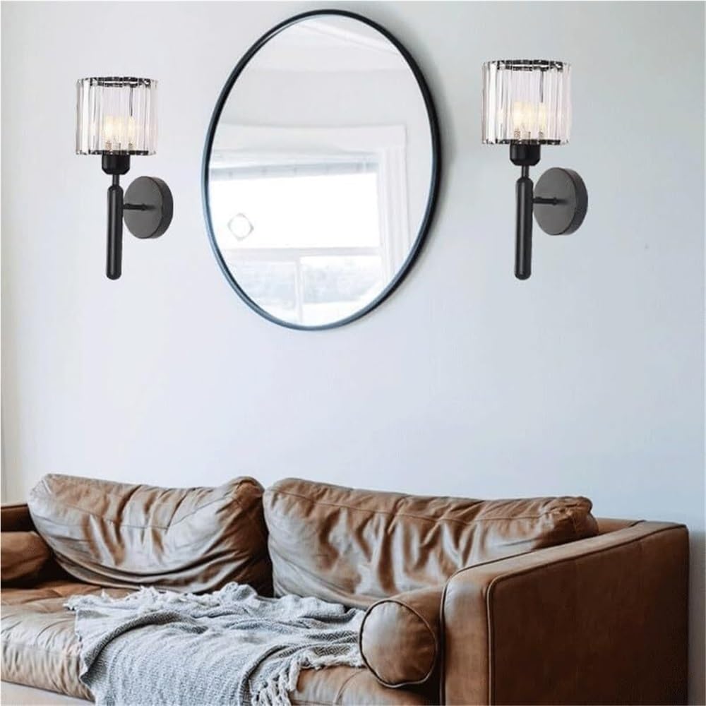HCZKIUJY Rechargeable Wireless Dimmable Crystal Wall Sconce Lamp for Bedroom, Living Room, Bathroom (Black a)