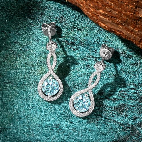 AINUOSHI Infinity Earrings Blue Moissanite Drop Earrings for Women 925 Sterling Silver 2CT Moissanite Round Cut D Color VVS1 Clarity Dangle Earring Dainty Jewelry Gifts3