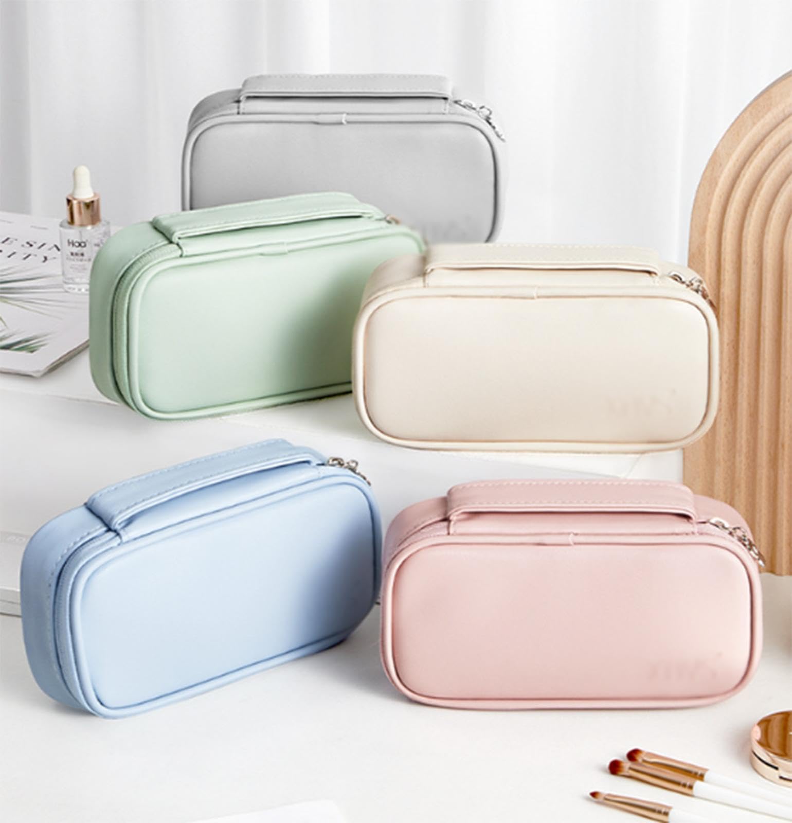 Soporte Portátil para Brochas de Maquillaje de Viaje,Bolsa de Cuero para Brochas de Maquillaje de Viaje,Bolsa de Almacenamiento Organizadora de Cosméticos Impermeable,Estuche para Neceser,B