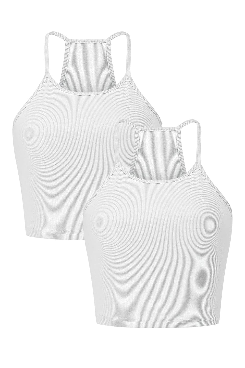 AllimyWomens 2 Pieces High Neck Crop Tank Tops Basic Ribbed Racerback Tees