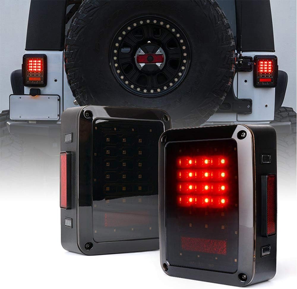 JUNHOMSmoke Lens Tail LED Lights Accessories For 2007-2018 Jeep Wrangler JK JKU,LED Tail Lights With Brake Light & Reverse Light&Running Light