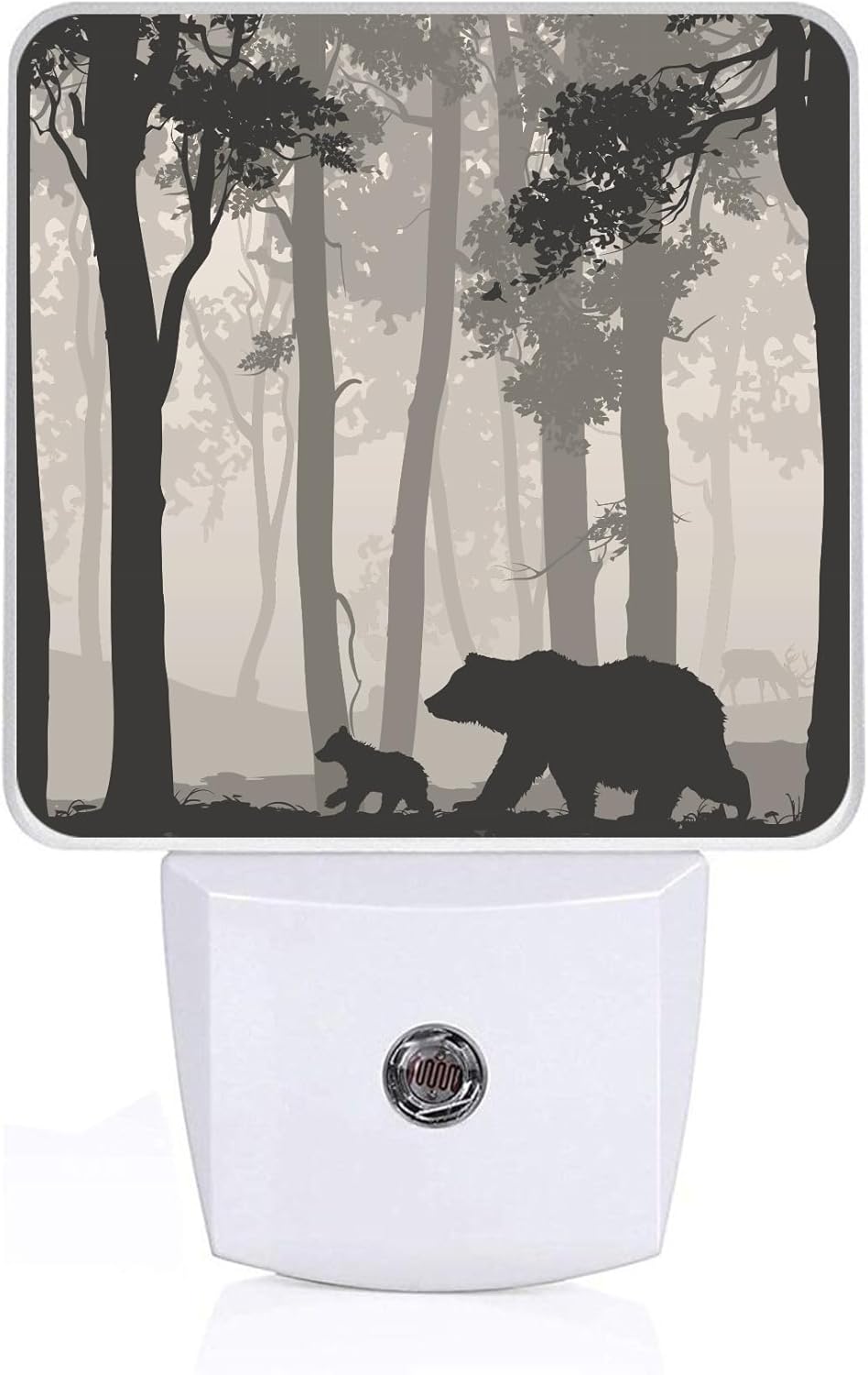 GANTINIR Bear Pine Tree Black Night Light, Pluginto Foggy Forest