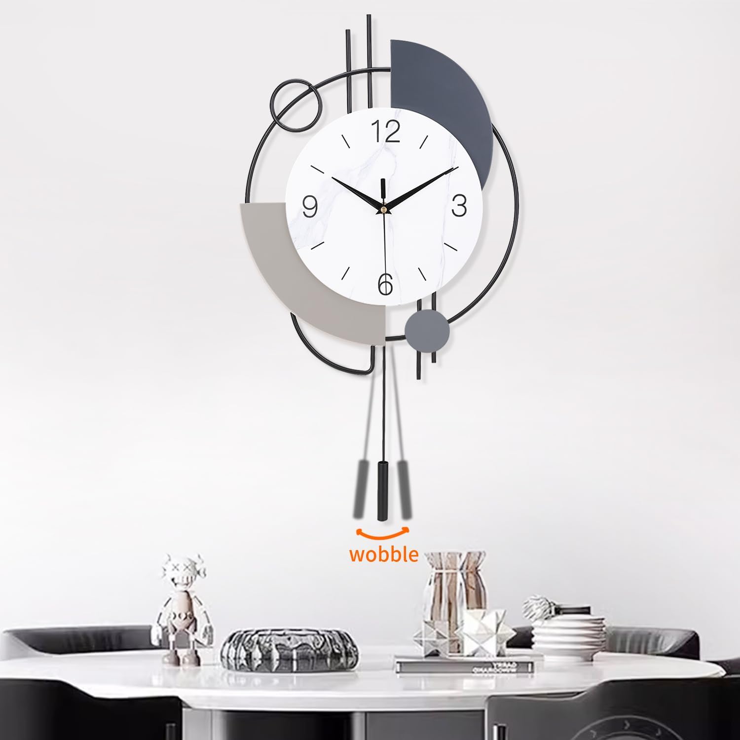 Dankeit Decorative Wall Clock with Pendulum,Silent Non-Ticking Quartz Battery Operated,Large Wall Clock for Living Room,Kitchen,Home,Bathroom,Bedroom Wall Decor,20x33.5 inch(Black)
