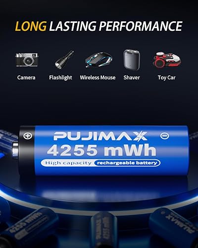 Miniatura 5 de PUJIMAX Baterías AA recargables de litio de 4255 mWh, cargador rápido USB C, salida constante de 1.5 V y baterías dobles A con más de 2000 ciclos