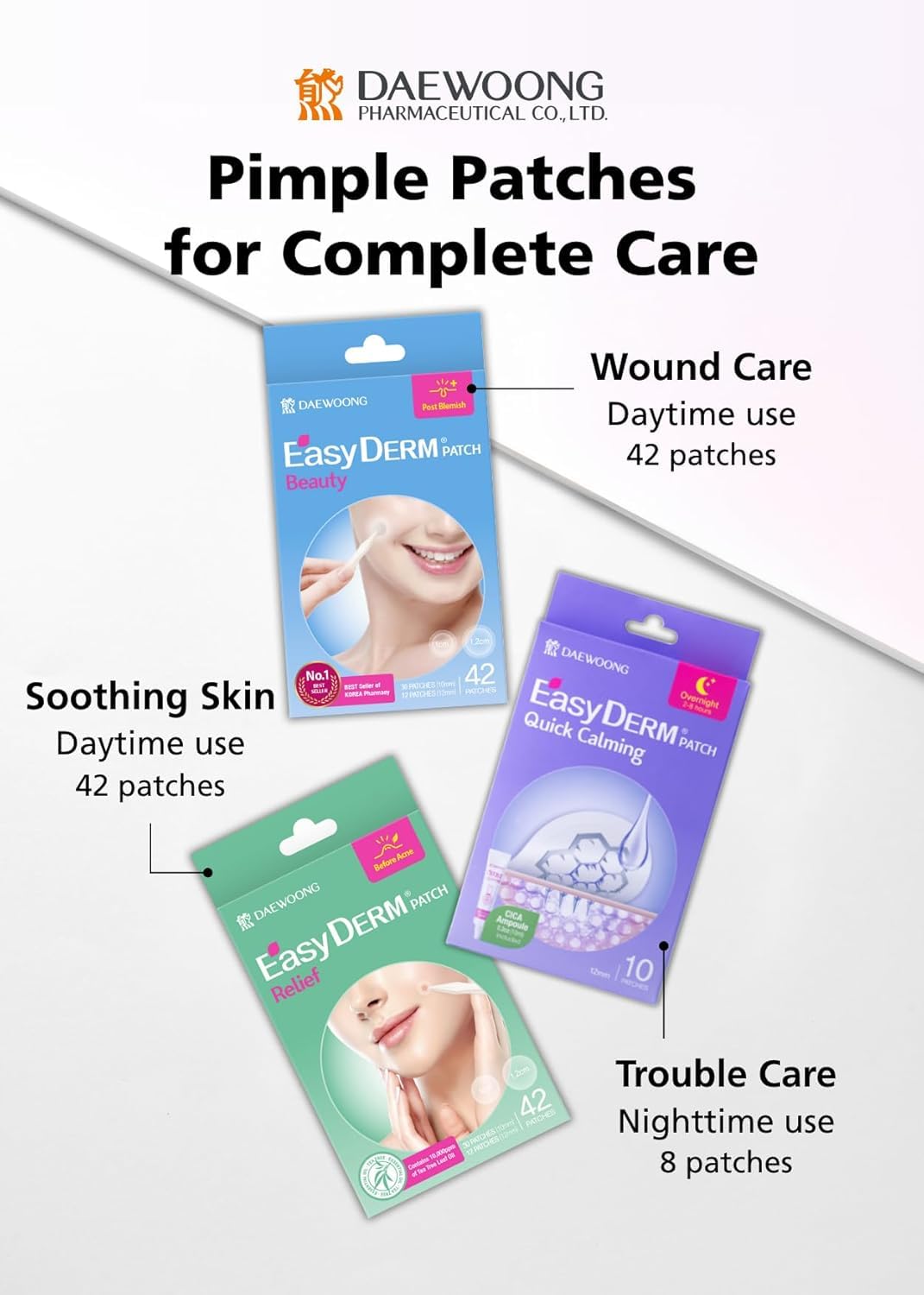 DWEasyDerm EasyDerm Beauty Patch – 3 Packs (42 Patches Each, 126 Total) | Hydrocolloid Acne Patches, Invisible Spot Cover, K-Beauty by Daewoong Pharmaceutical,