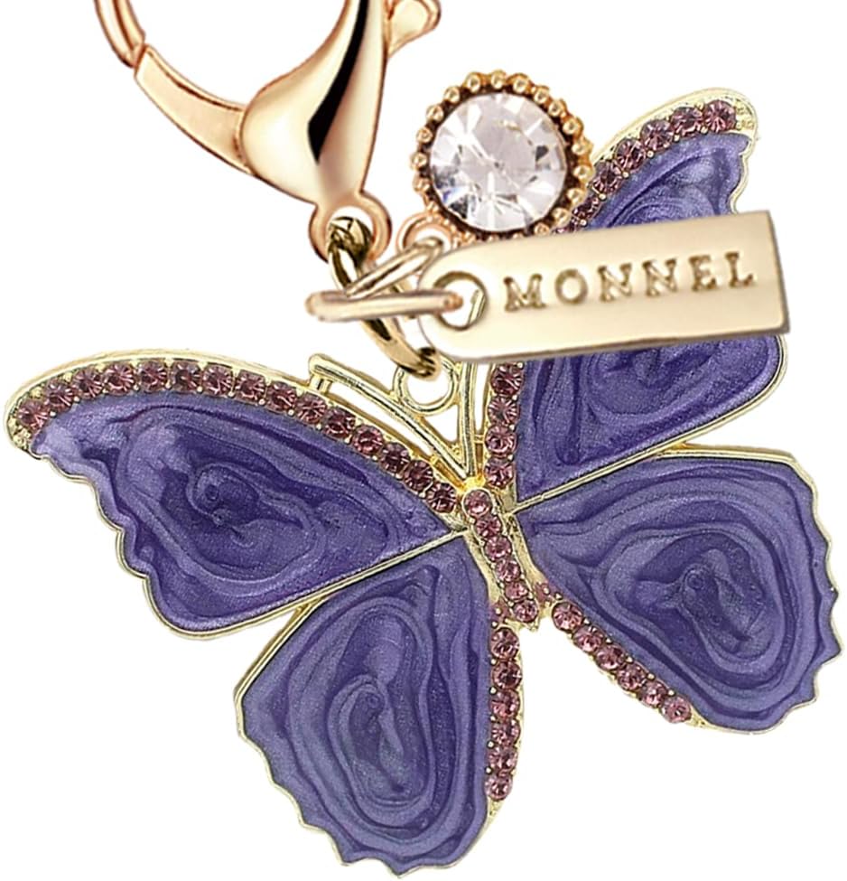 MC670 Little Crystal Butterfly Lobster Clasp 3D Charm for Women with Velvet Bag (Purple,1 Piece) - Image 2