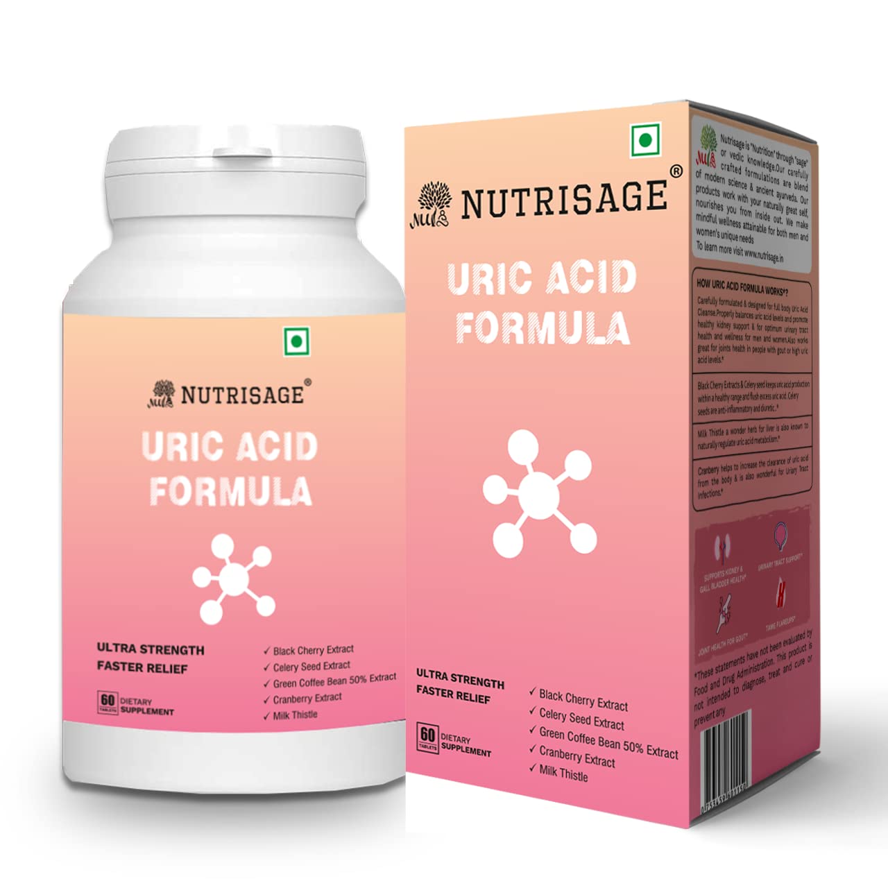 Nutrisage Uric Acid Formula for Men and Women [13 Potent Herbs] All Natural Uric Acid Cleanser, Kidney & Joint Support with Cherry, Milk Thistle, Celery 60 Veg Tab Pack of 1-image-27