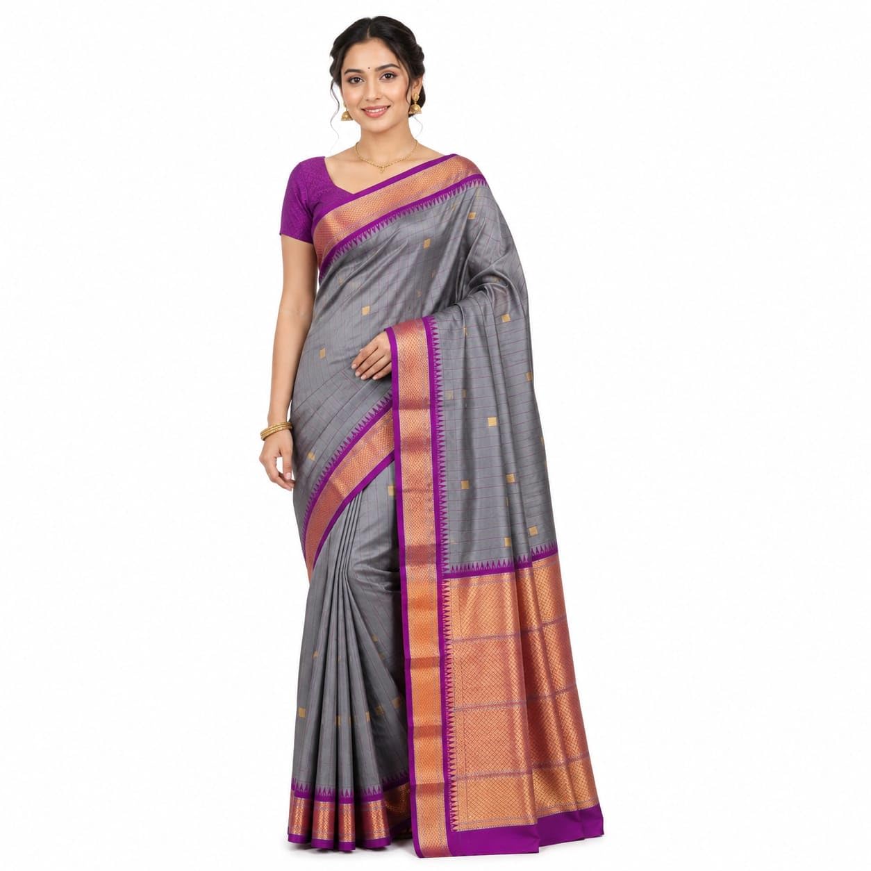 Paithani Soft Checked Saree for Women | Elegant Lightweight Traditional Saree with Blouse Piece | Stylish Casual & Ethnic Saree-image-15