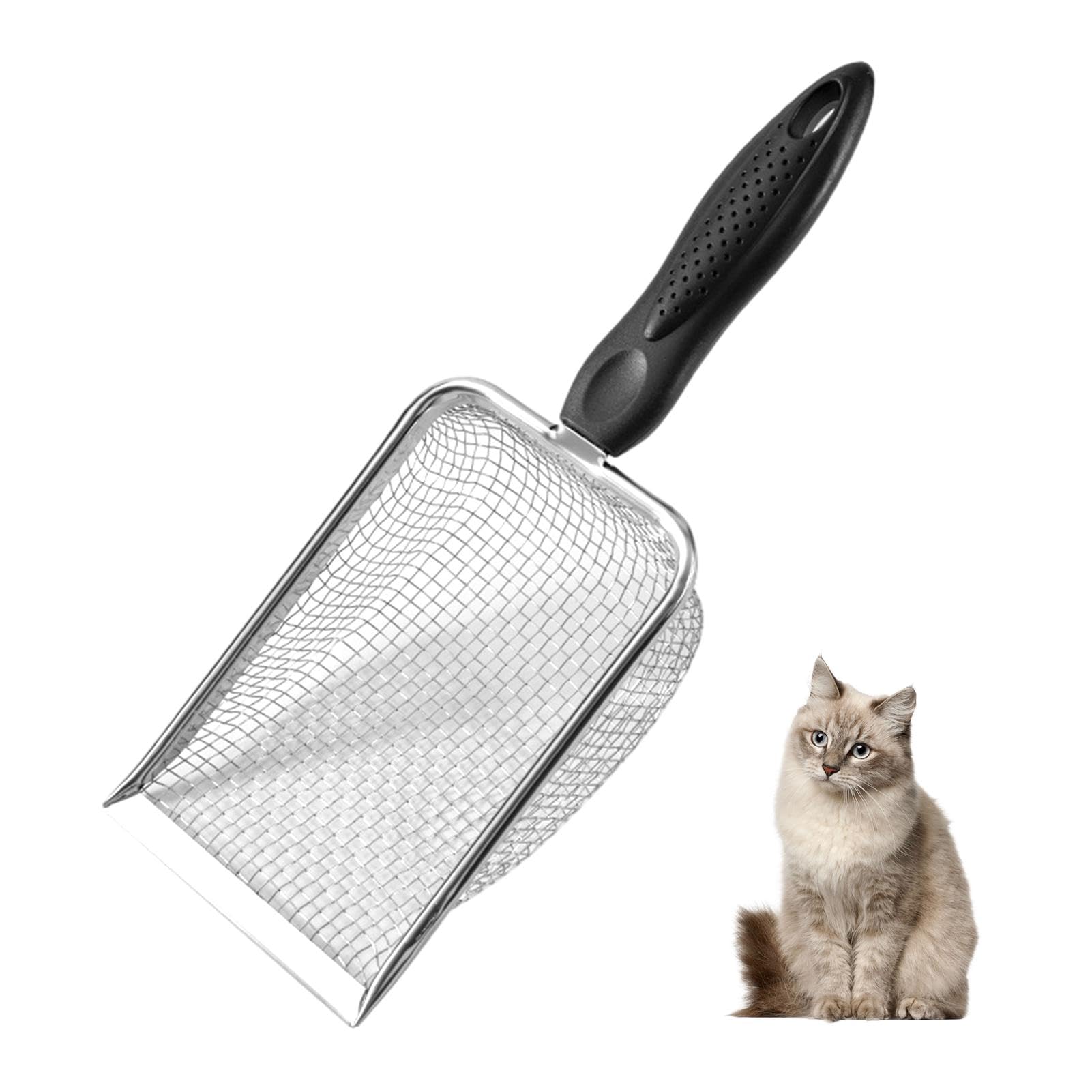 Hahhhha Cat Litter Scoop,Stainless Steel Cat Litter Cleaner Corner Shovel,Durable Kitty Litter Scoop Easy to Scoop,Ergonomic Cat Litter Shovel for All Cat Litter,Metal Garbage Shovel
