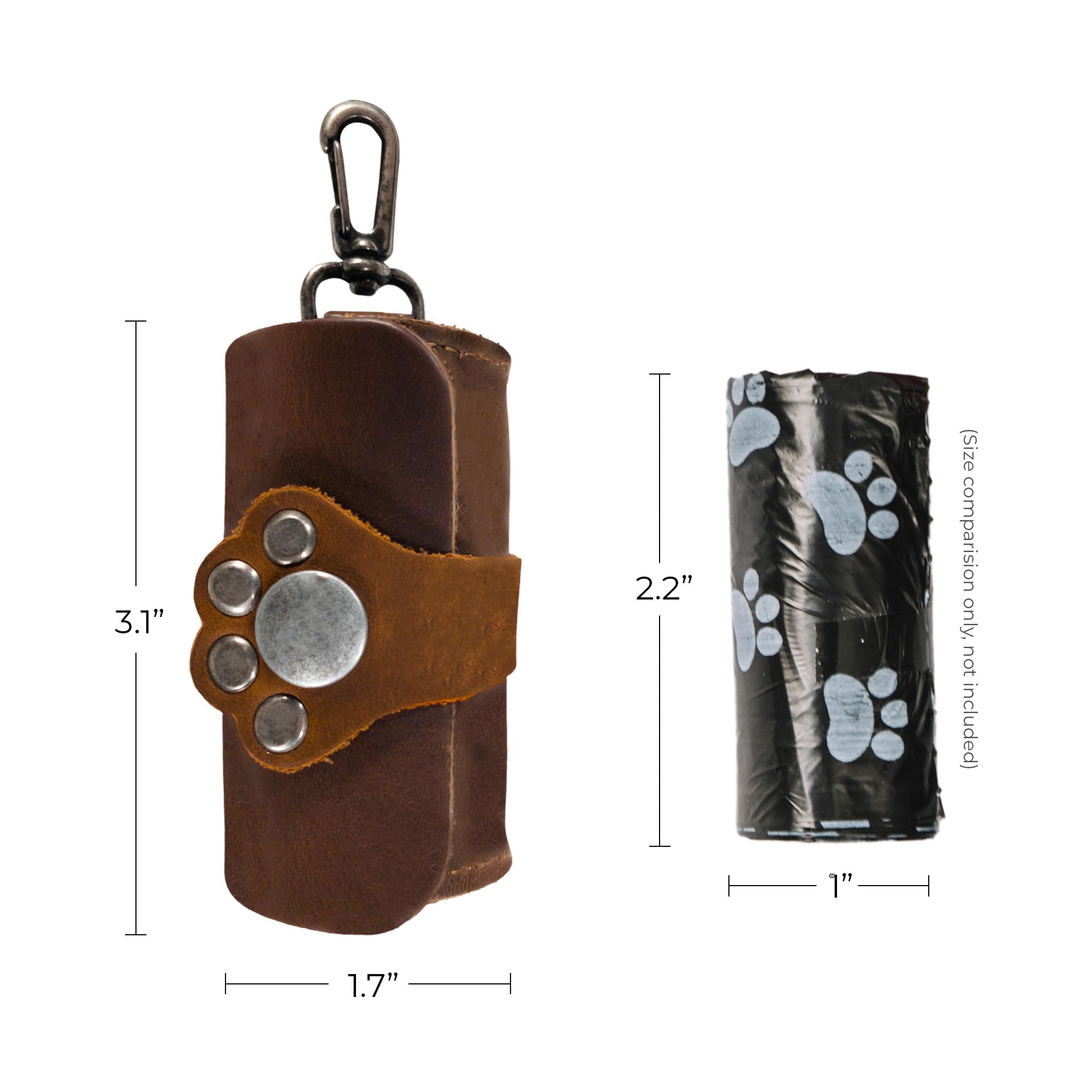 Taco Dog, Paw Poop Bag Tasche handgefertigt aus Vollnarbenleder – praktische Tragetasche, Clips an Leine, Spender, einfache Reinigung beim Gehen – ganz natürlich, leicht, Accessoire – Bourbon Brown
