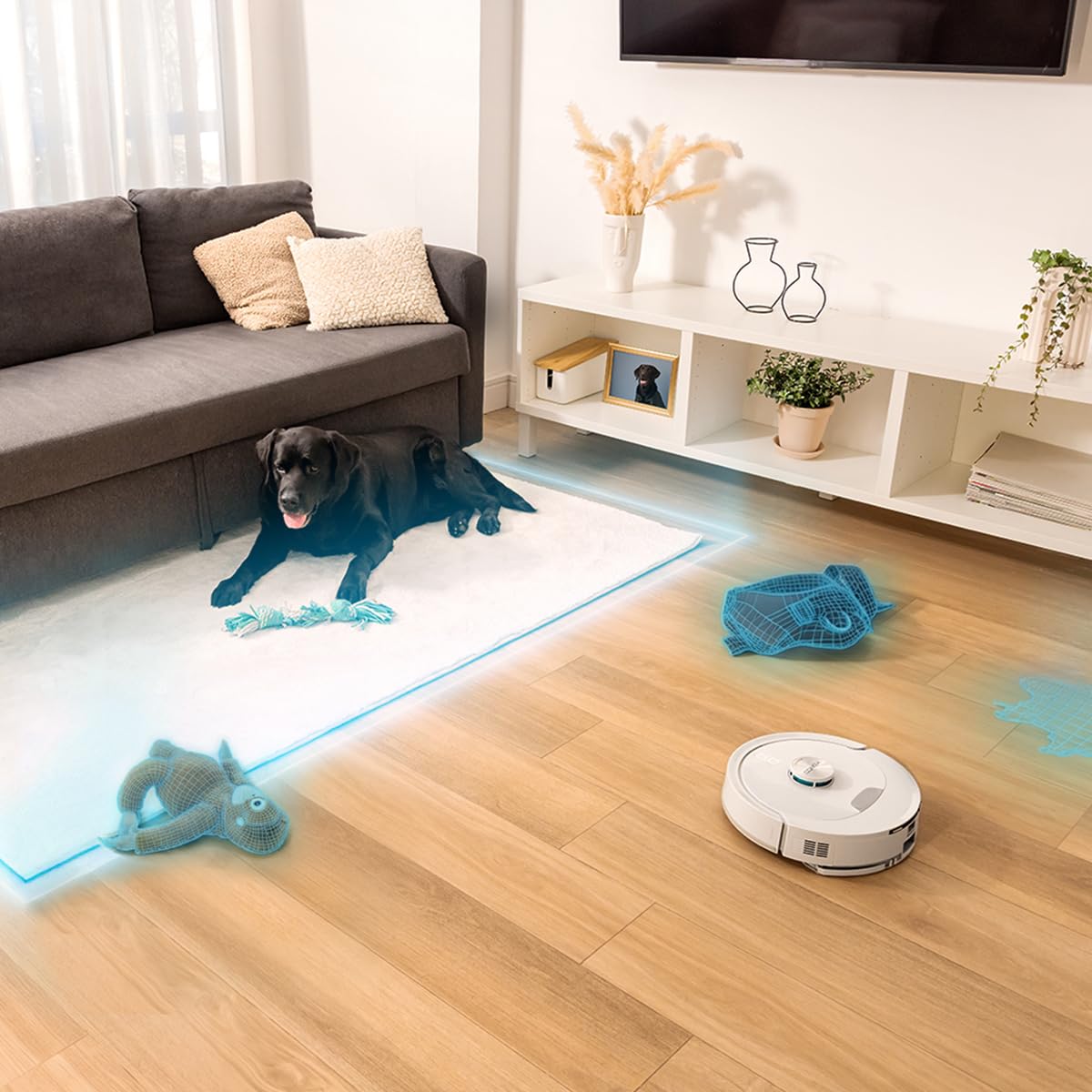 Cecotec Robot Aspirateur - Base Auto Vidange 3L - IA - 2500Pa - Conga Y90 Pearl. Autonomie 240min en Mode Éco, Brosse Silicone, Idéal Maisons avec Animaux, Bluetooth et WiFi, 2 Serpillières