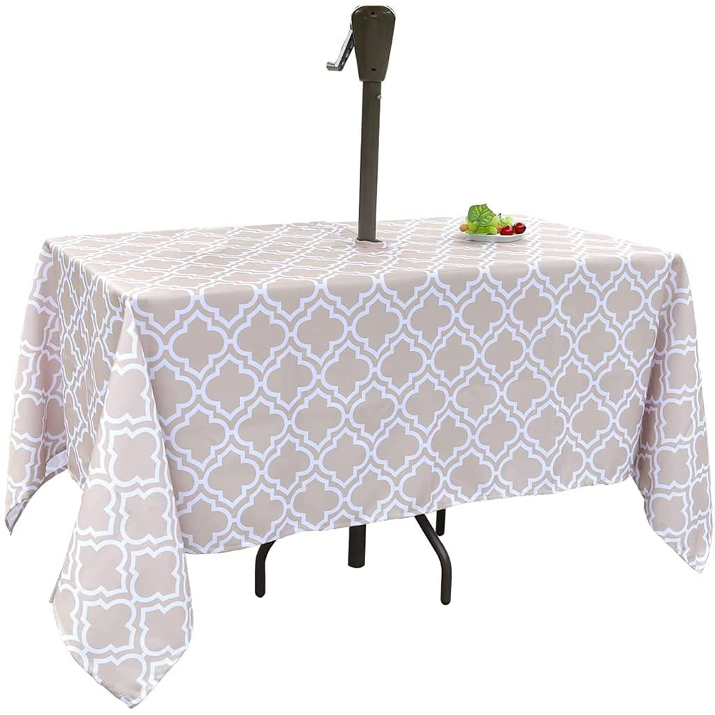 Eternal Beauty Rectangle Indoor & Outdoor Splashproof Tablecloth with Umbrella Hole and Zipper for Patio Garden Party and BBQ (132 x 178 cm,Zippered