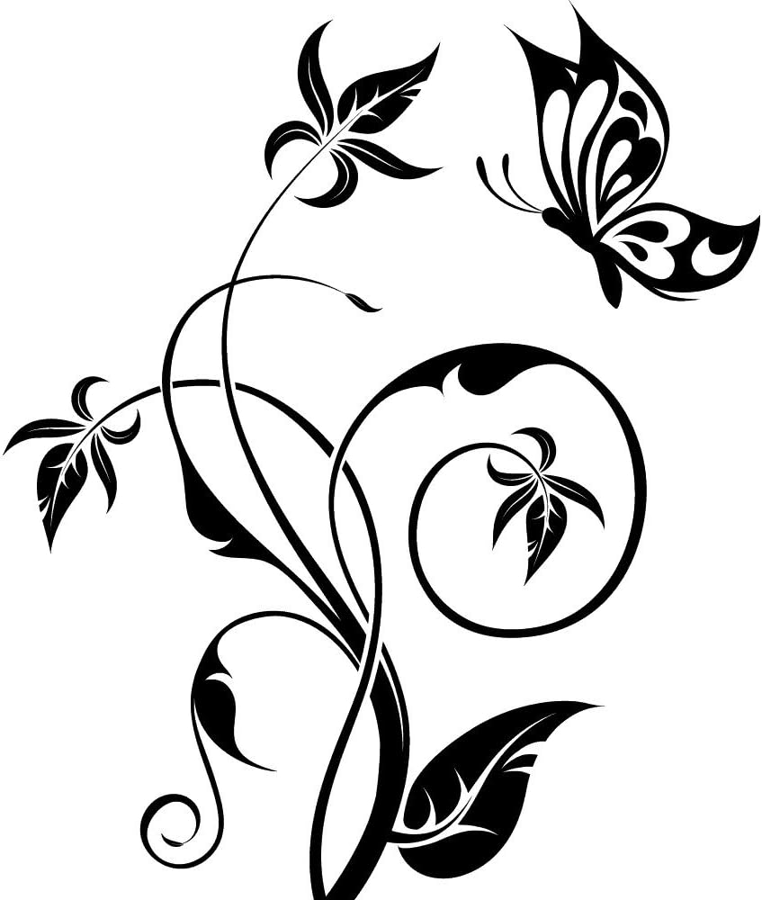Flower Butterfly Wall stickers selfadhesive tmk995, black, 57x68 cm