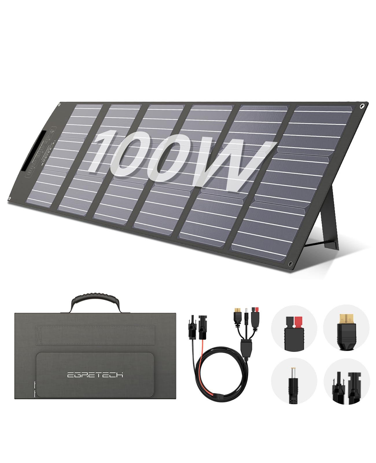 Portable Solar Panel 100W 17.5V with MC-4 to DC5521/XT60/Anderson Cable, 100W Foldable Solar Panels Kit with Adjustable Kickstands, Waterproof IP65 for Power Station, Camping, Outdoor