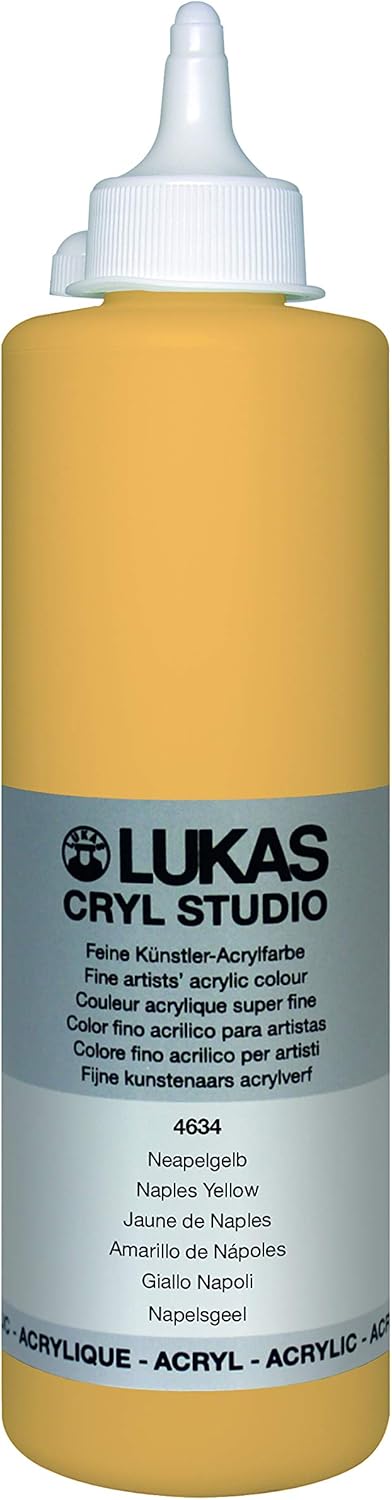 Lukas CRYL Studio Artist Acrylic Paint, Naples Yellow, 500 ml Bottle - High Pigment Acrylic Paints for Canvas Painting, Large Scale Works - Medium-Viscosity, Water-Mixable, Fast Drying