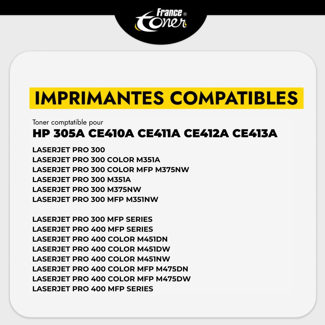 305A Toner Laser Compatible pour HP CE411A Cyan | Cartouche Haute Qualité pour Imprimante LaserJet Pro 300, 400 Color M351A, MFP M375NW M451DN