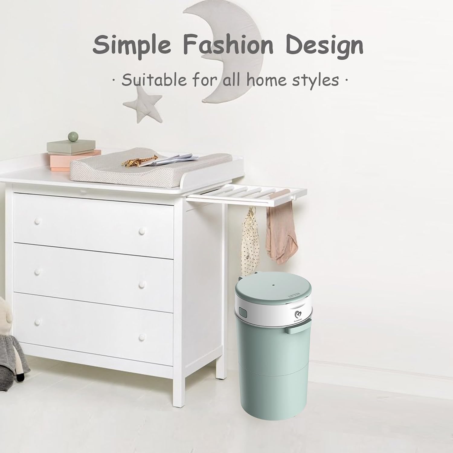 Bellababy Diaper Pail, Upgrade Baby Diaper Bin with Double Odor Locking, Includes 4 Refills (270 inches/pcs), Compact Design for Nursery, Green