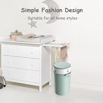 Bellababy Diaper Pail, Upgrade Baby Diaper Bin with Double Odor Locking, Includes 4 Refills (270 inches/pcs), Compact Design for Nursery, Green
