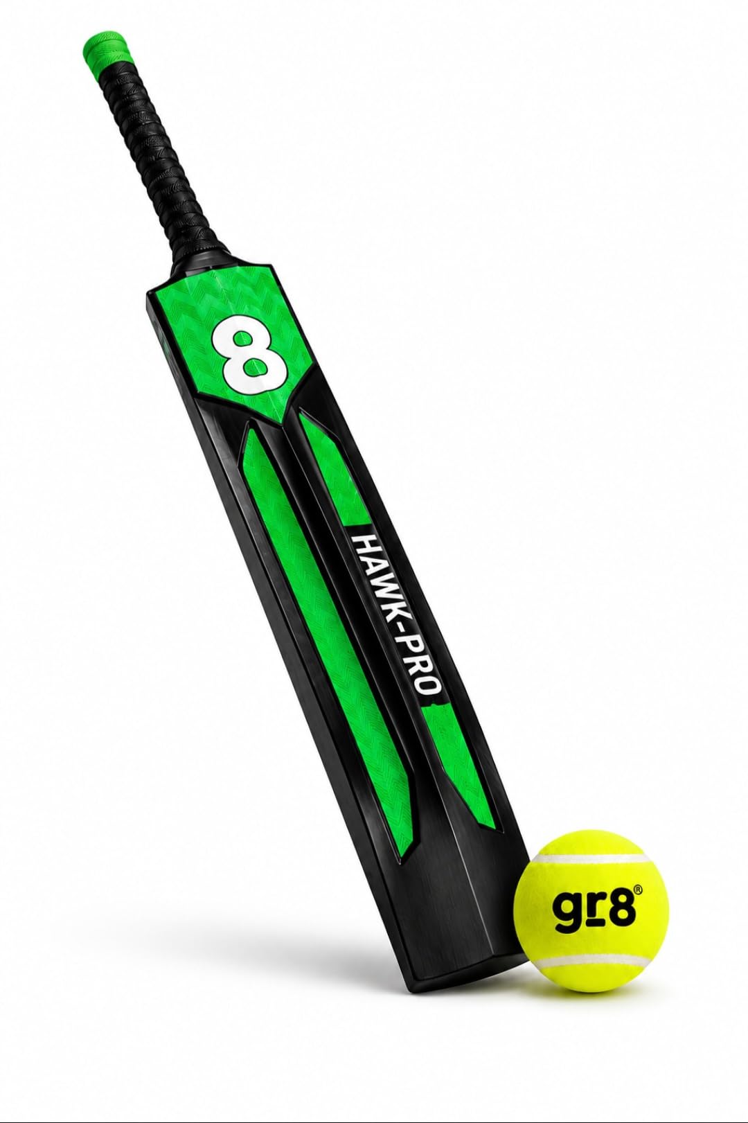 Gr8 Hawk Pro Lightweight Kashmir Willow Scoop Cricket Bat | Full Size for Soft Tennis Ball Black and Green Design | Material Kashmir Willow-image-42
