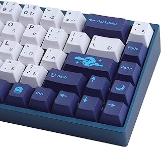PBT Keycaps,JOMKIZ 134 Keys Blue Moon Dye Sublimation Cherry Profile Keycaps with 7U Spacebar Japanese Keycap Set for MX Switches Mechanical Keyboards