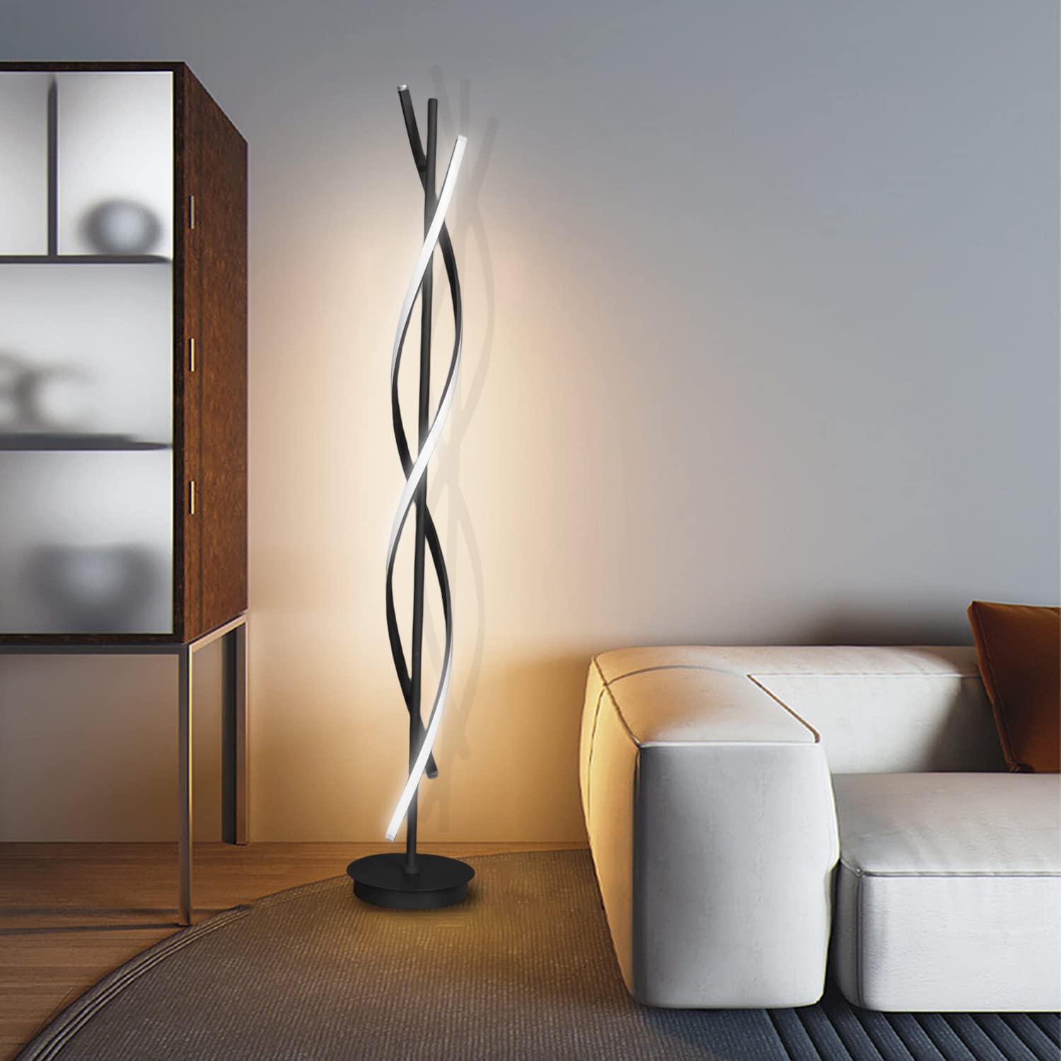 Lampada da Terra Salotto LED, 52W Piantana Lampada da Terra Dimmerabile Con Telecomando,155cm Lampada da Pavimento Moderno Spirale Design Per Comodino Camera da Letto Ufficio Lettura(nero)