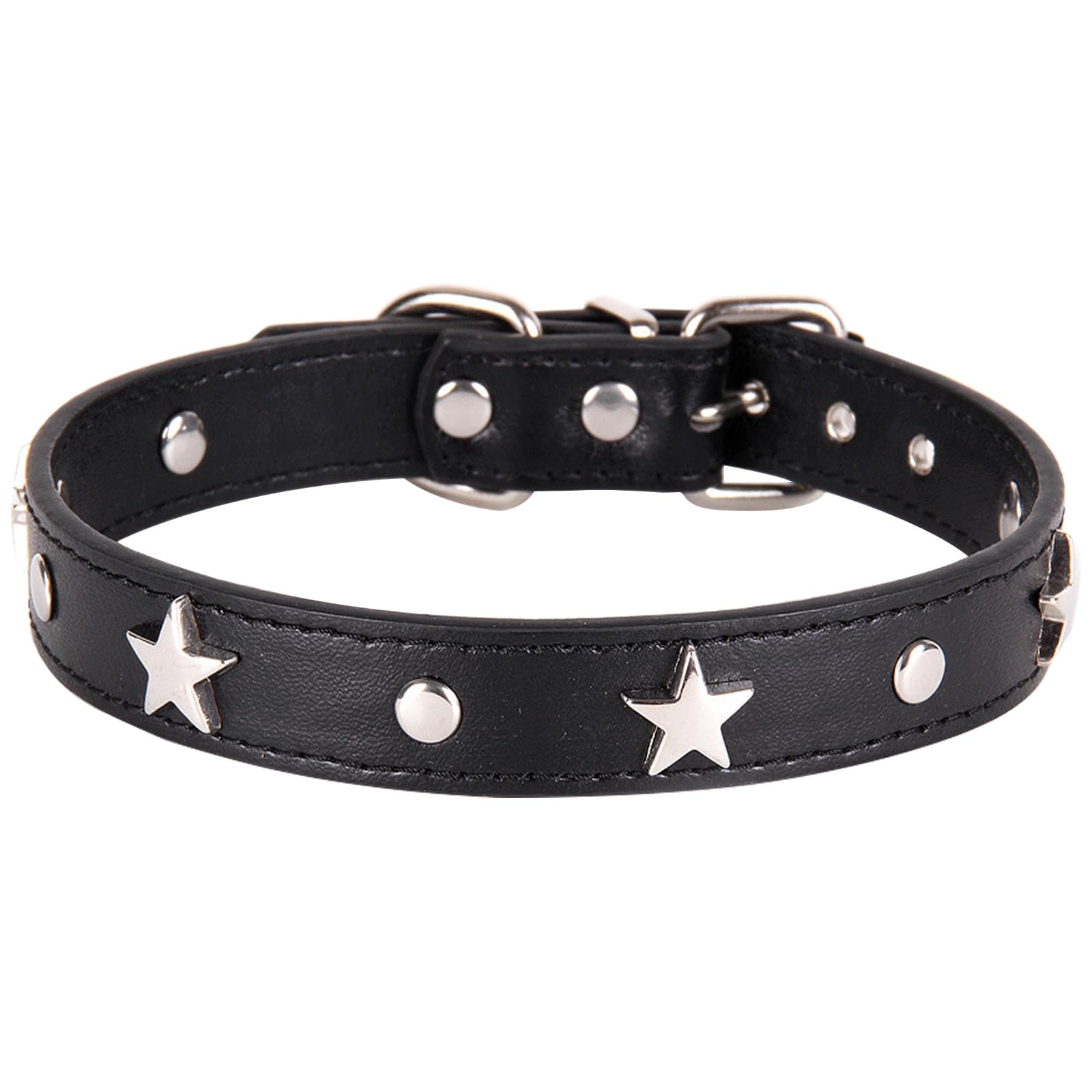 Collar de cuero para cachorros con pentagrama de metal decoración collar perro adecuado para perros y gatos pequeños medianos negro XS