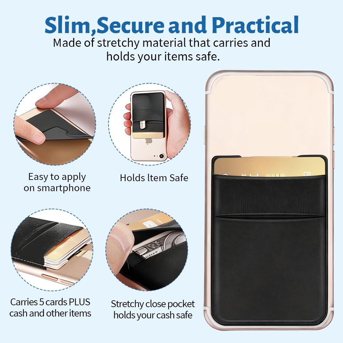 3 PCS Porta carte di credito per Cellulare, Titolare Della Carta per Cellulare Adesivo, Portafoglio per Smartphone, Porta Carte per Cellulare Adesivo Portafoglio, Wallet per Cellulare da incollare