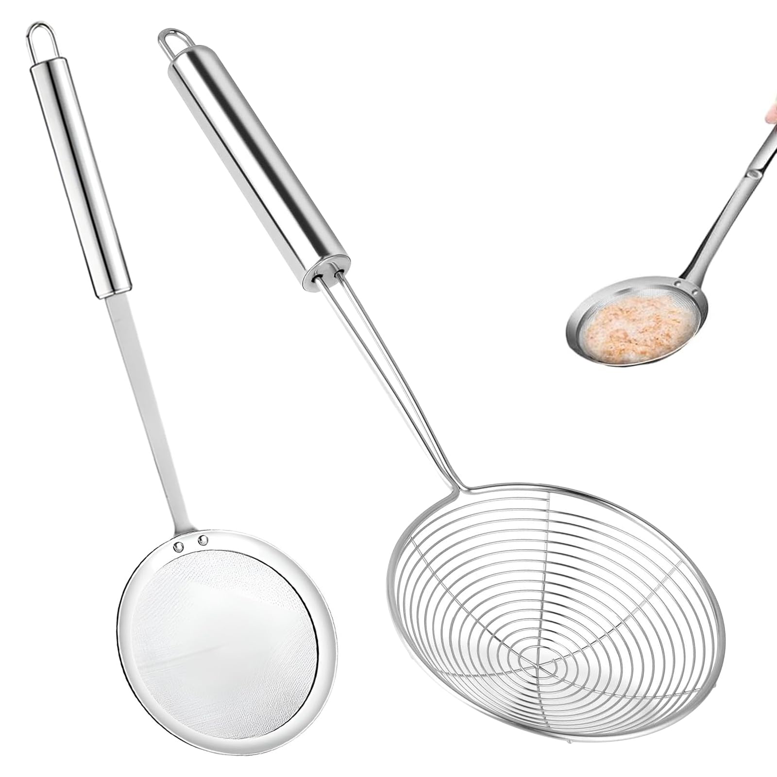 2 Piezas Espumaderas de Cocina, Espumadera Acero Inoxidable, Colador de Malla Fina de Acero Inoxidable, para Filtro de Aceite, Desnatadora de Grasa y Espuma
