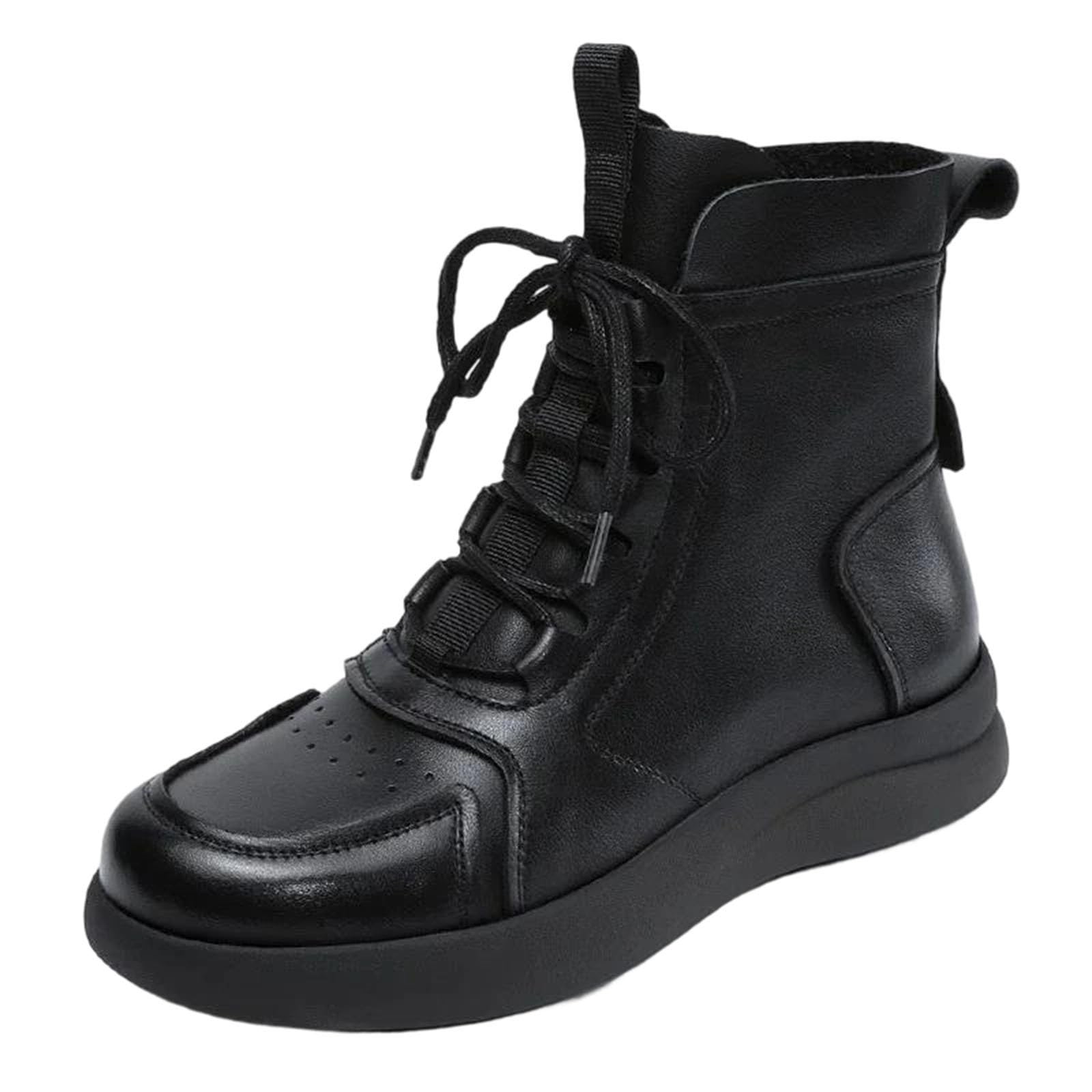Alloaone Womens Flat Ankle Boots Zip Retro Style Warm Lined Comfort Short Booties