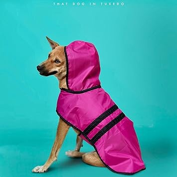 That Dog In Tuxedo Raincoat for Dogs - Double Layered with Hoodie (Magenta/Pink, Size 28)