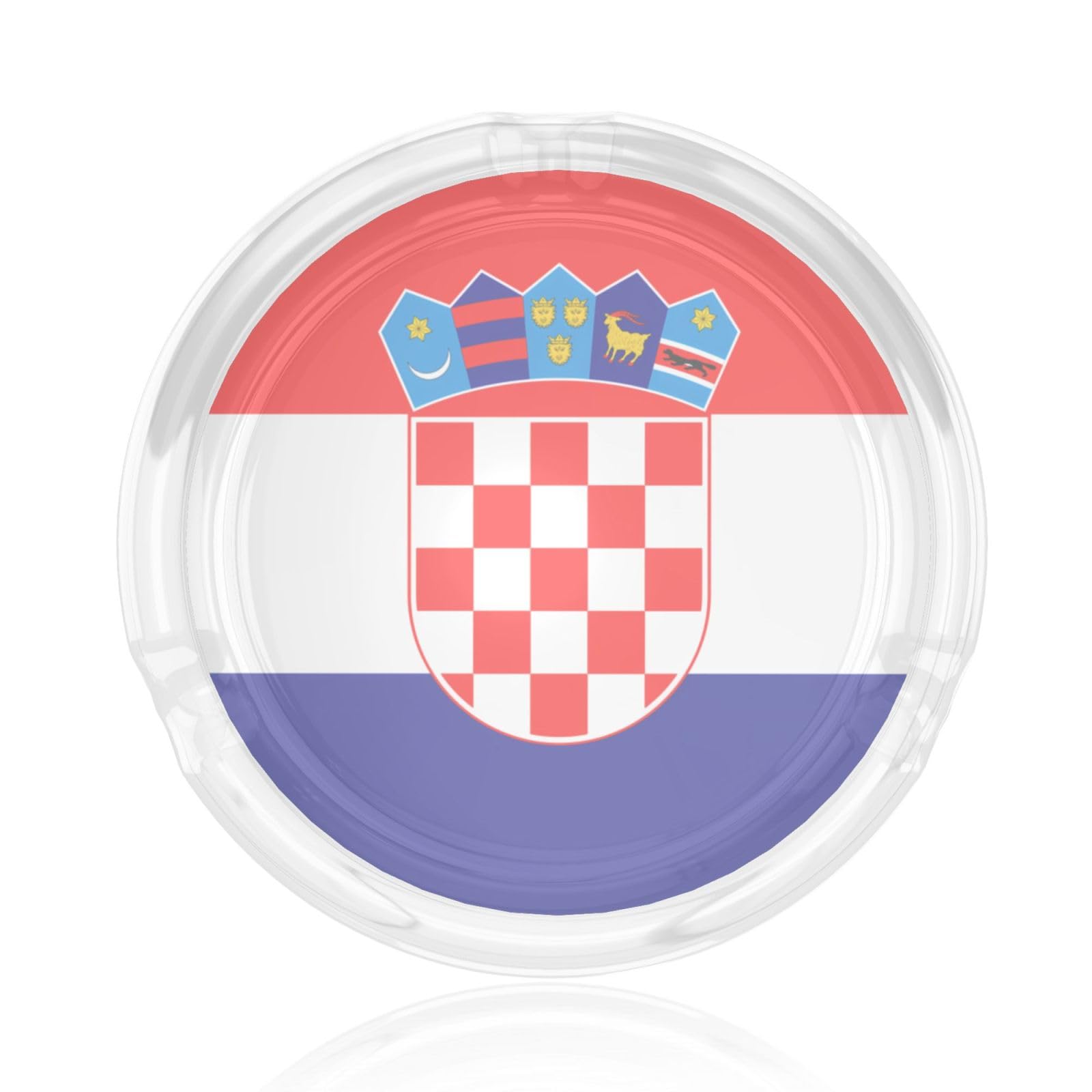 Republic of Croatia flag Glass ashtray with smooth edges and recessed mouthpiece design, washable.