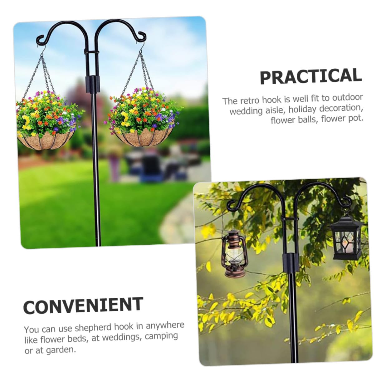 Yardenfun Garten Hirtenhaken aus Edelstahl 155cm Hoch Metall Haken für Solarleuchten Pflanzenampeln und Vogelfutterhäuschen Outdoor Aufhängevorrichtung für Terrasse und Garten