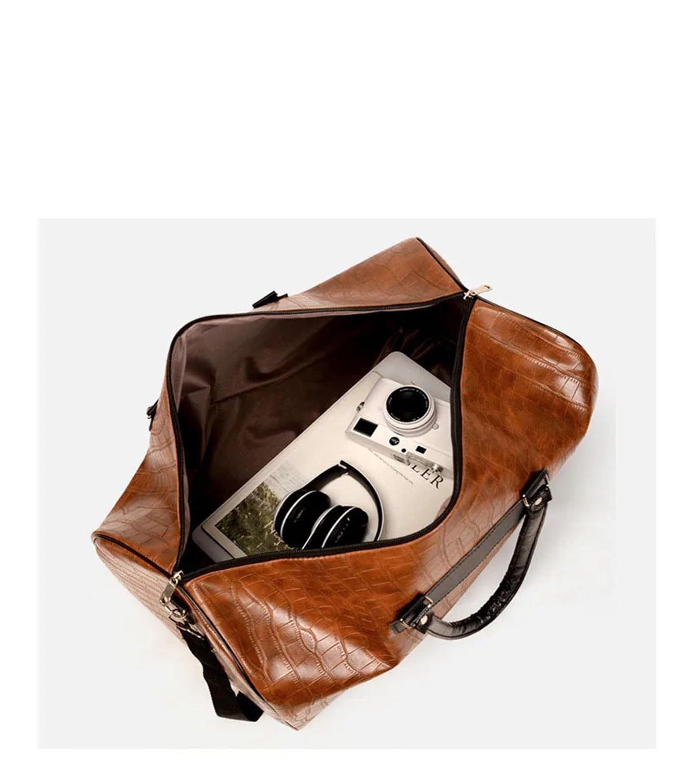 Bolsa De Viaje De Cuero Bolsos de viaje de cuero for hombres de negocios, bolsos de mano de gran capacidad, bolsos de mano, bolsos de viaje de embarque de moda, equipaje, bolso deportivo grande(Brown)