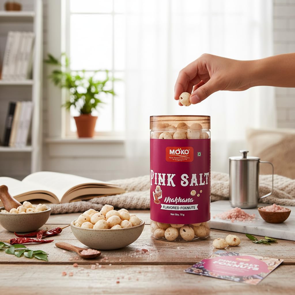 MOKO - Purely Popped. Truly Healthy Pink Salt Makhana (Flavored Foxnuts) | Roasted & Healthy Snack | High Protein, Gluten-Free, Low Calorie | Crunchy Lotus Seeds | 70g Pack 2