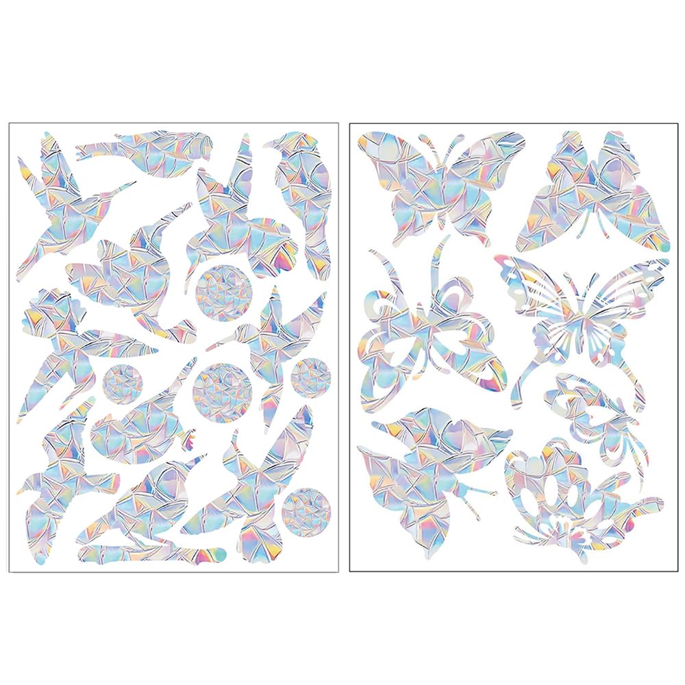 Medaheky Multicolour 23 Pcs Prism Window Stickers Anti-Collision Rainbow Window Clings Non Adhesive Reusable Suncatcher Sticker Reflective Prevent Birds From Flying In Windows