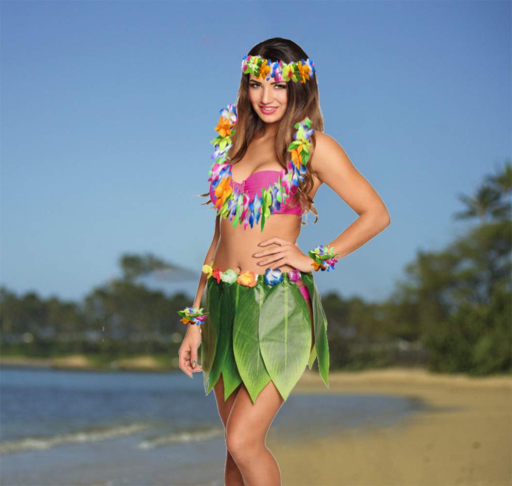 YKKJ 7 Pezzi Hula Hawaiana,Set Costume Hawaiano,per Cheerleading Feste A Tema, Feste Di - Foto 3