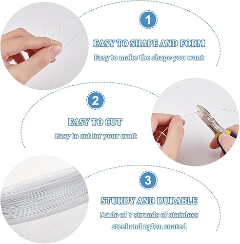 Miniatura 4 de BENECREAT 30-Metros 0.5mm (0.02pulgadas) Hilo de Cuentas de 7 Hilos Blanco Recubierto de Nylon de Acero Inoxidable para Joyería, Collar, Pulsera,