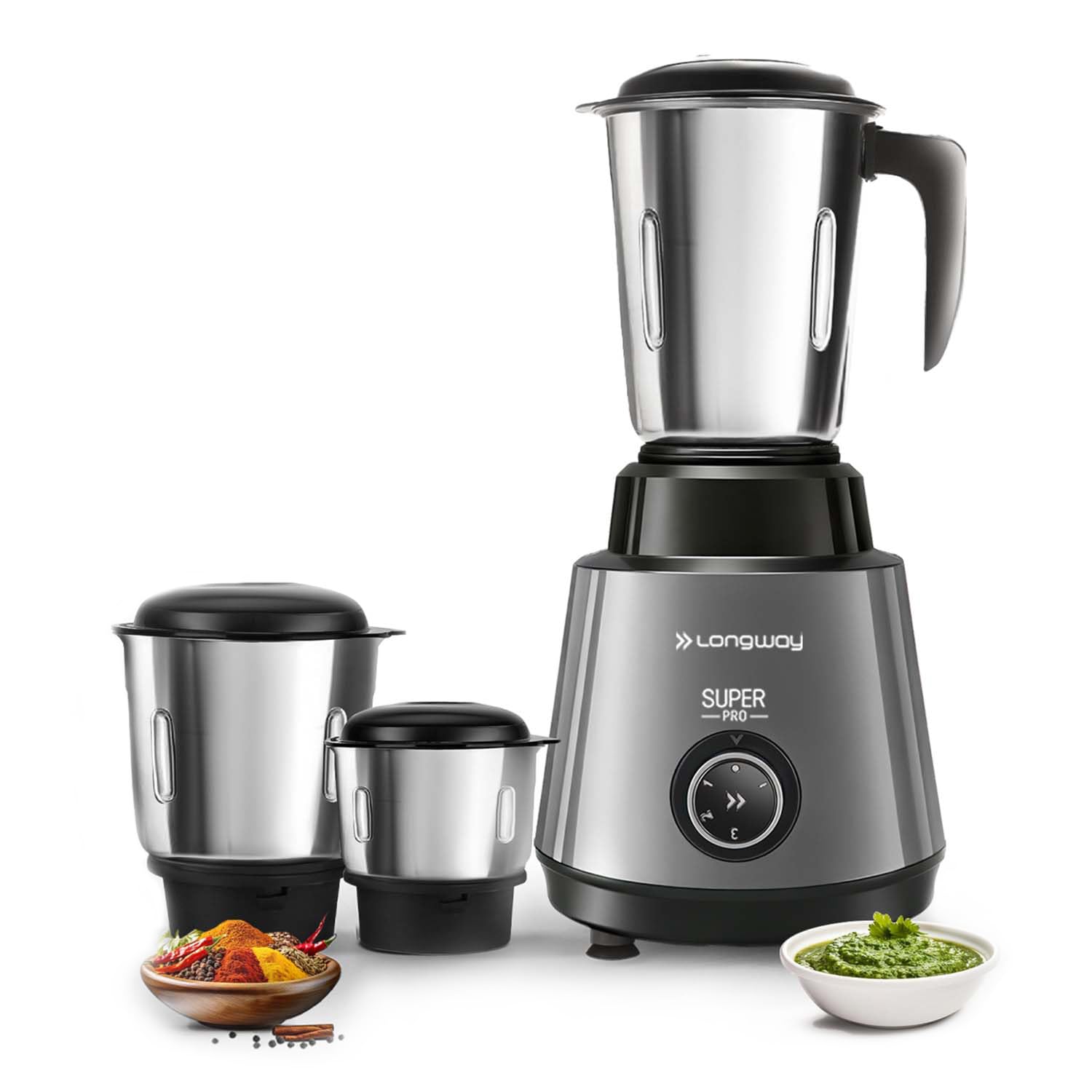 Longway Super Pro Mixer Grinder | 500 Watt Powerful Motor | 3 Jars for Grinding, Mixing, Juicing | 2 Years Warranty (Silver & Black)