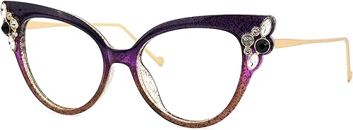 VOOGLAM Gafas de gran tamaño con diseño de ojo de gato sin receta para mujer, luz azul y bloqueo UV400, marcos elegantes TR90 para