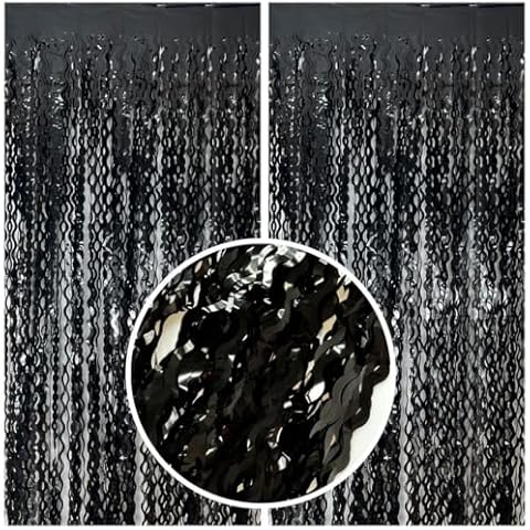 AMONE Black Streamers Fringe Backdrop, Black Backdrop for Party, Black Party Decorations, Halloween Party Decorations, Black Birthday Decorations, Gothic Birthday Decorations Cover