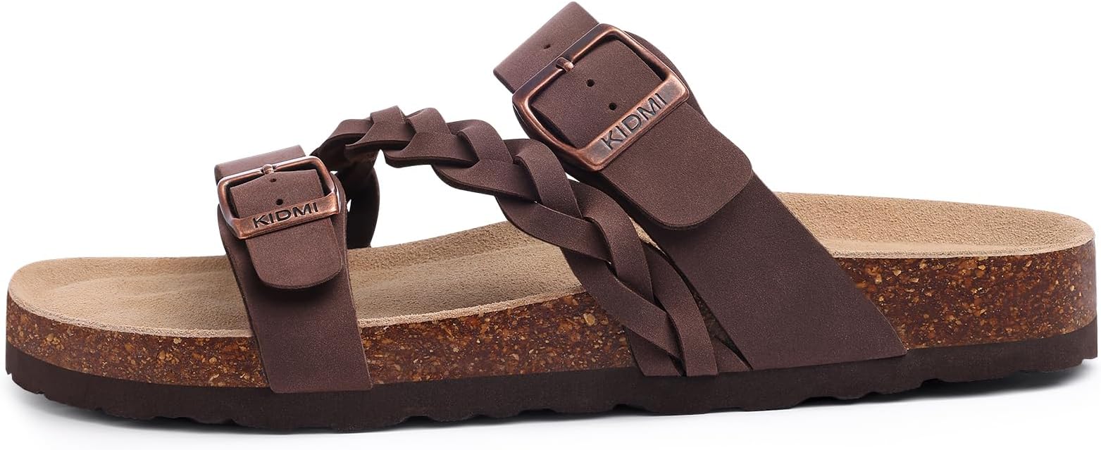 KIDMI Women's Cork Footbed Sandals with Arch Support Comfortable Slip-On Slide Sandals With Adjustable Buckle for Summer