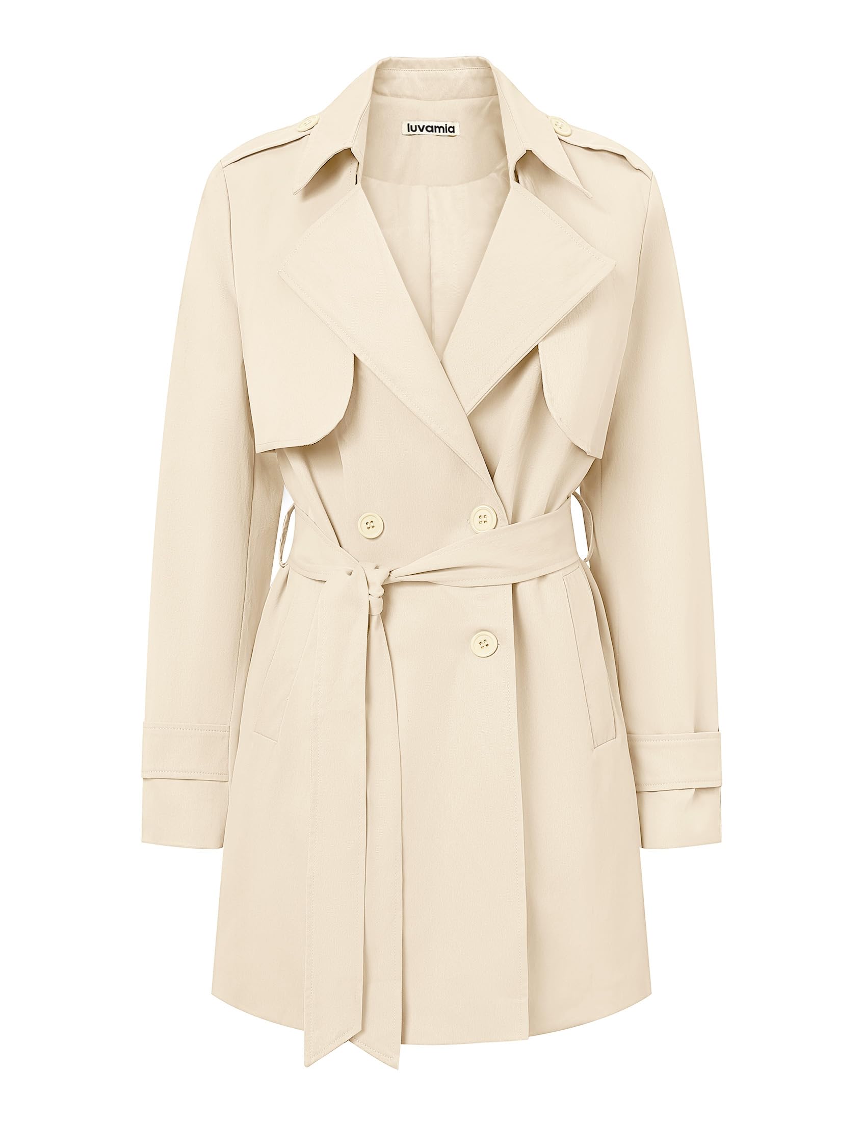 luvamia Trench Coat Women Mid Length Classic Double Breasted Lapel Business Casual Fall Jacket Coats Outerwear with Belt
